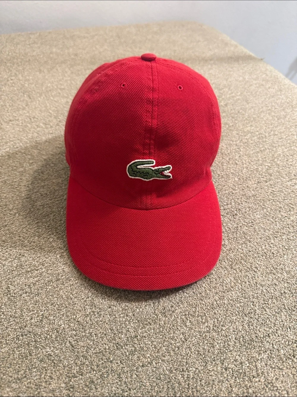 Lacoste Red Baseball Cap with Green Crocodile Logo